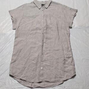 Tahari 100% Linen Gray Lagenlook Shirt Dress Mother Of Pearl Buttons Sz 1X